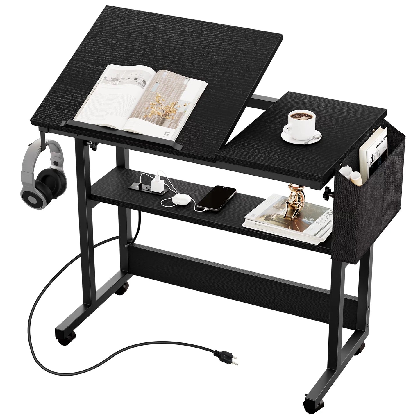 Standing Desk Adjustable Height, Sit Stand up Desk Small Rolling Computer Desk for Home Office, Black