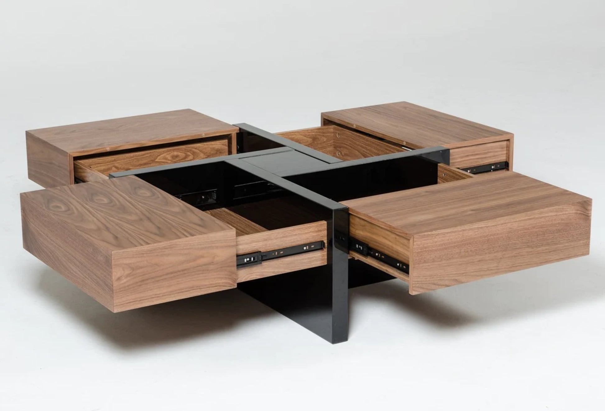 471984 Modern Walnut & Black Square Coffee Table with Storage