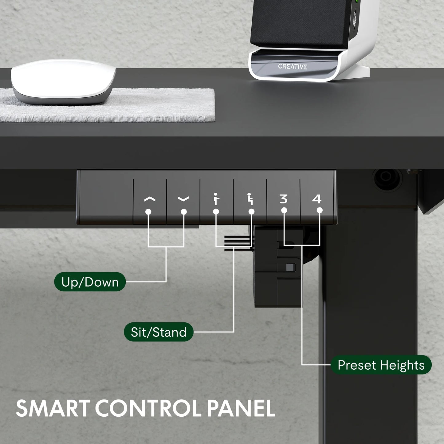 48"X24" Whole-Piece Desktop Height Adjustable Standing Desk Black Ergonomic Home Office Computer Desk with 2 Hooks