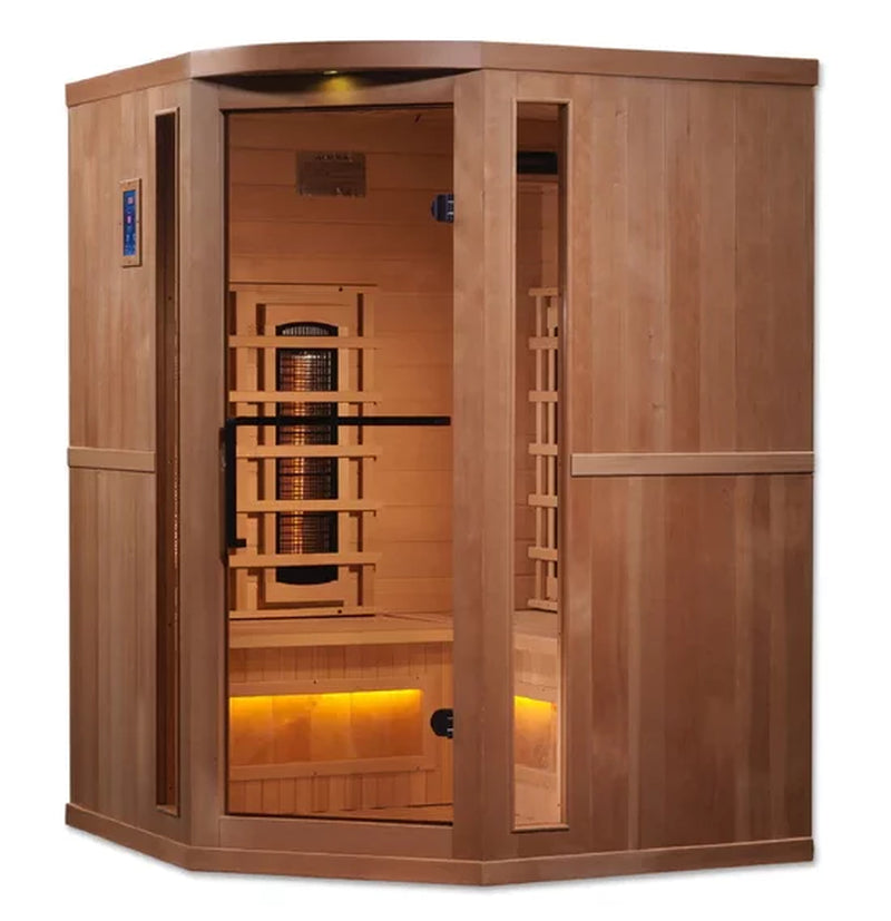 3-Person Corner Full Spectrum Puretech near Zero EMF FAR Infrared Sauna with Himalayan Salt Bar (Canadian Hemlock)