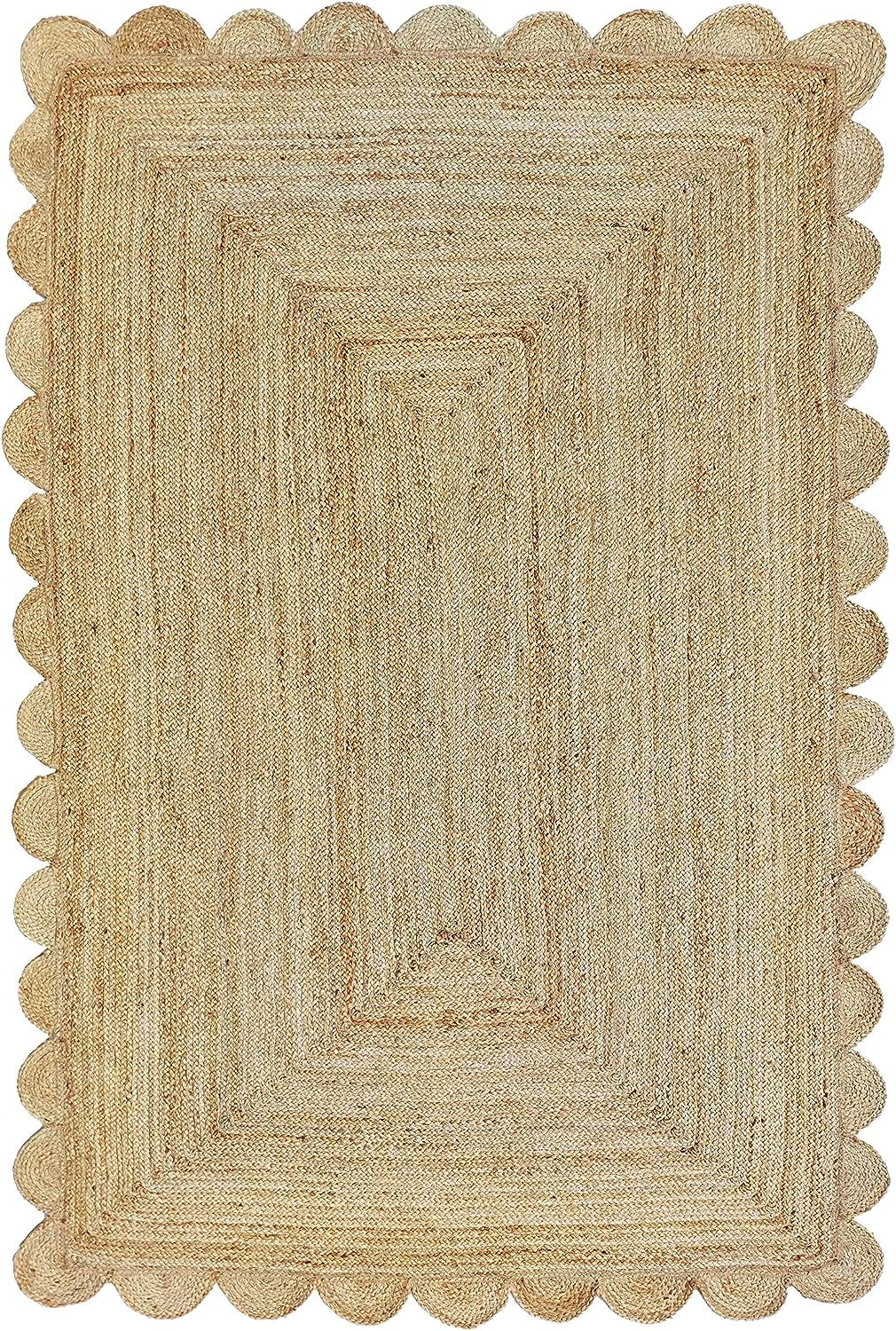 Gautam International Scalloped Natural Jute Area Rug, Natural Color (3'X5')