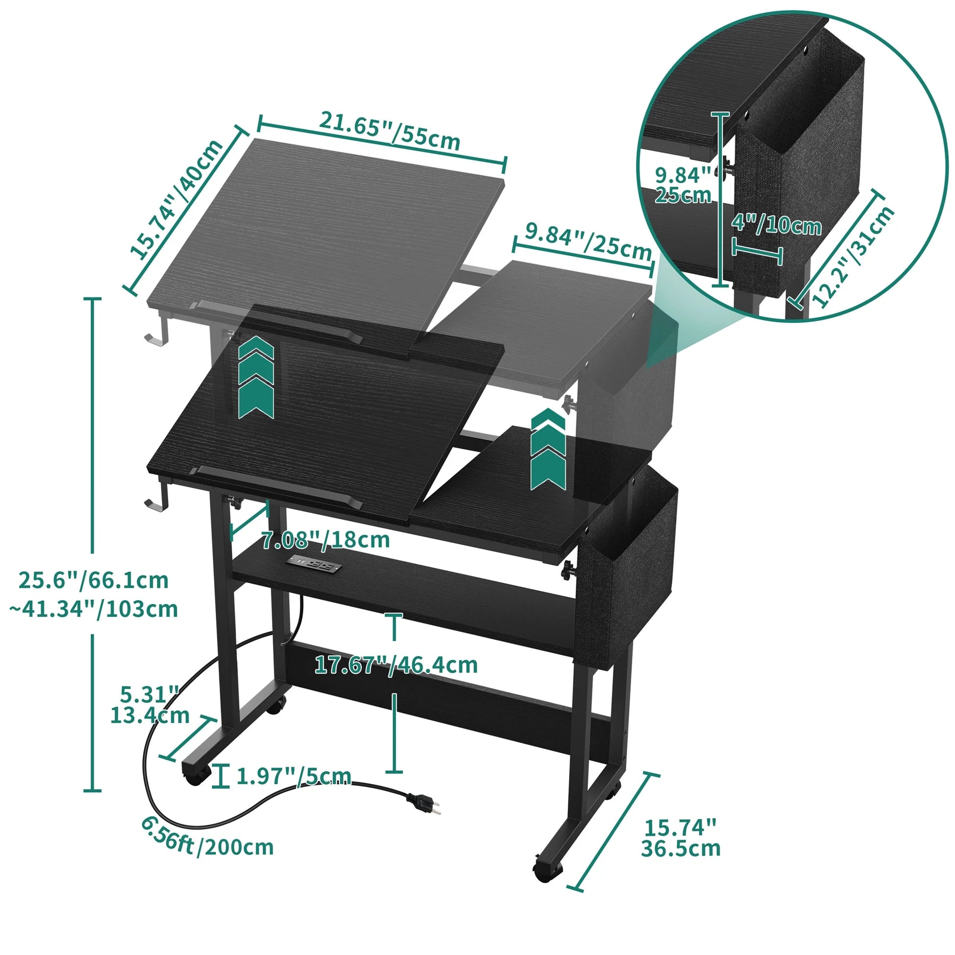 Standing Desk Adjustable Height, Sit Stand up Desk Small Rolling Computer Desk for Home Office, Black