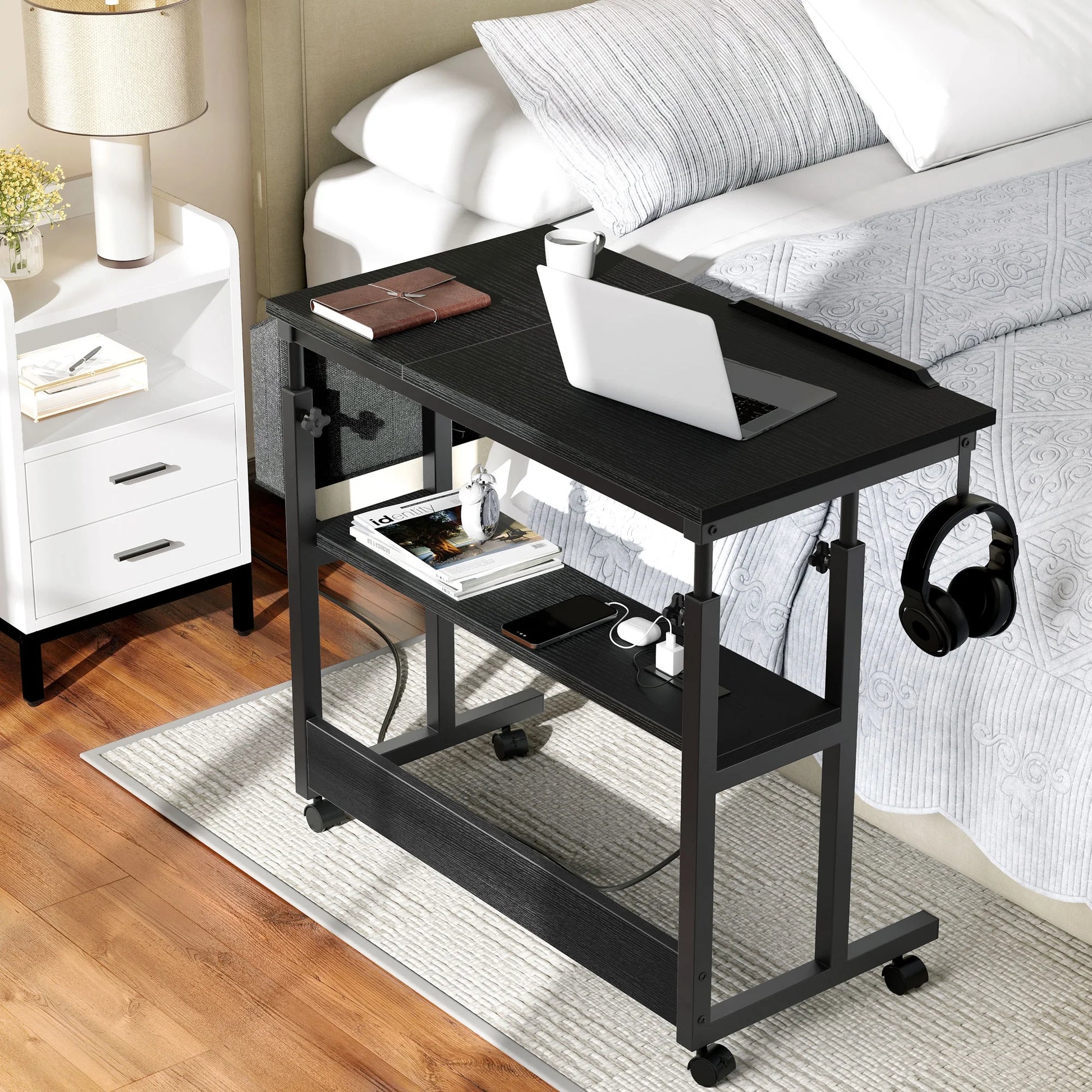 Standing Desk Adjustable Height, Sit Stand up Desk Small Rolling Computer Desk for Home Office, Black